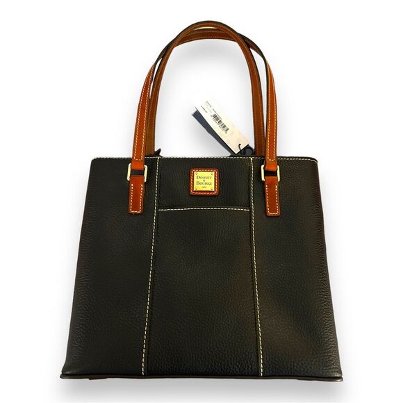 Dooney & Bourke Small Lexington Black Pebbled Leather Tote Tan Trim NEW w/ Tags - Picture 1 of 16